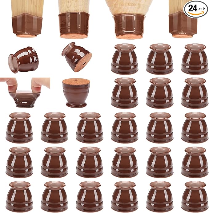CHUNZEXI 24 Pack Chair Leg Floor Protectors for Hardwood Floors, Silicone Felt Covers Pads Caps, Protect Wood Furniture Feet Floors Noise Reduce and Scratch (Universal Small & Brown)