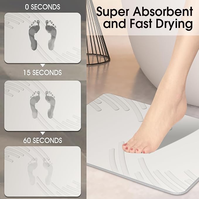 Stone Bath Mat Diatomaceous Earth Shower Mat Super Absorbent Non-Slip Diatomite Stone Bath Mats for Bathroom Floor Quick-Drying Natural Easy to Clean（24 * 16''）