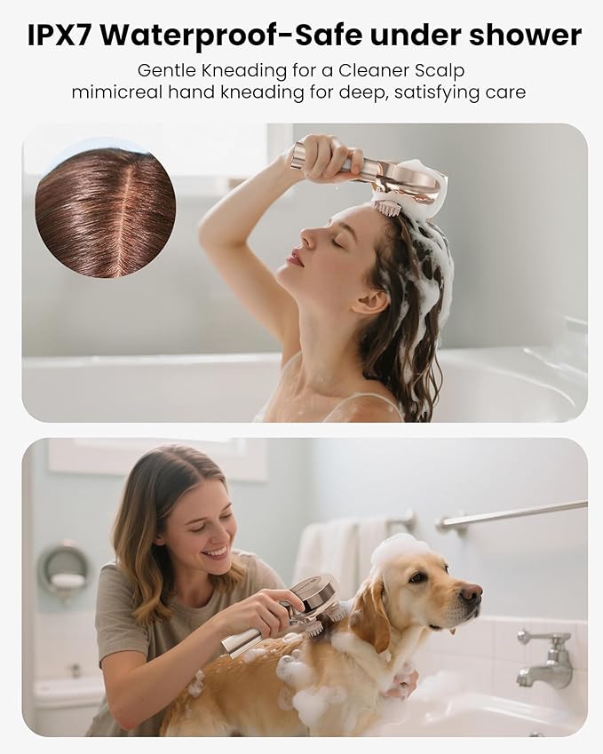 COMFIER Handheld Scalp Massager Hair Growth,Cordless Hair Head Massager with 3 Modes & 8 Silicone Claws,IPX7 Waterproof Body Massager for Stress Relax,Pet Massage,Head Scratcher,Gifts Men,Women(Gold)