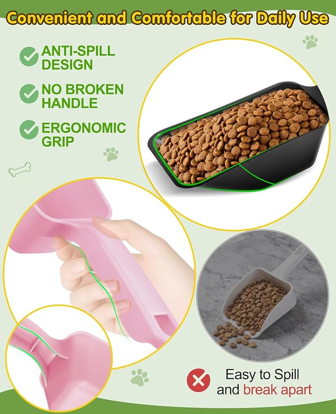 GNEOCO 2 Pack Dog Food Scoop with 1 Cup and 2 Cup Capacity, Plastic Pet Food Measuring Scoops with Clear Measurement Lines for Dogs, Cats & More,Dishwasher safe (Pink and Black)