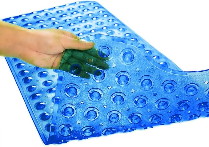 Bathtub Mats for Shower Tub, Extra Long Non-Slip 39 x 16 Inch Bath Mat with Drain Holes and Suction Cups, BathMat for Bathroom with Machine Washable (Clear Blue)