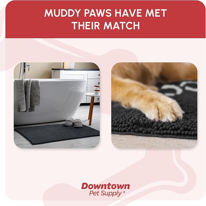 My Doggy Place Microfiber Dog Mat for Muddy Paws, 60" x 36" Charcoal with Paw Print - Non-Slip, Absorbent and Quick-Drying Dog Paw Cleaning Mat, Washer and Dryer Safe - X-Large/Runner