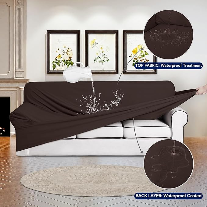 PureFit 100% Dual Waterproof Couch Cover Slipcovers for Couches and Sofas - Stretch Non Slip Fleece Sofa Covers Washable, Leakproof Furniture Protector for Kids, Pets, Dog (Oversized Sofa, Chocolate)