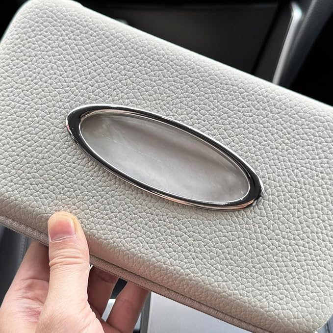 Car Tissue Holder, Sun Visor Tissue Holder, Zipper Car Visor Napkin Holder, PU Leather Backseat Tissue Case for Car,Vehicle (Grey)
