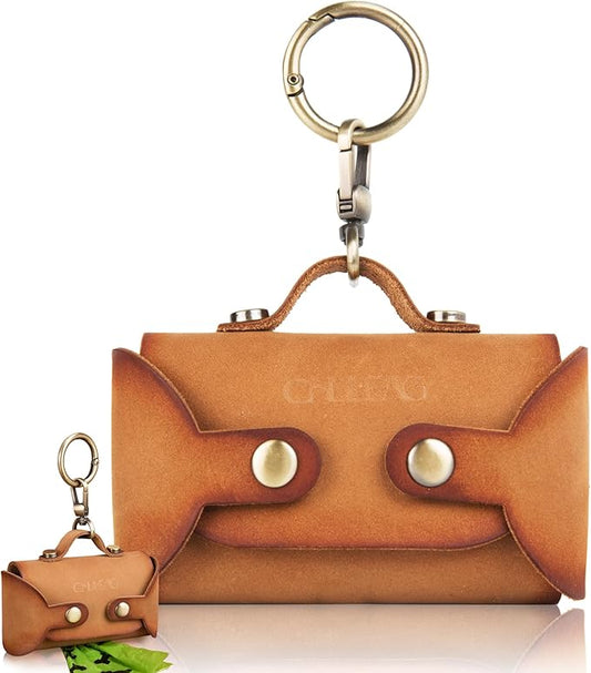 Handmade Leather Dog Poop Bag Dispenser - Stylish and Durable with Belt Attachment for Dog Walkers, Featuring a Brass Metal Clip in Hand-dyed Brown