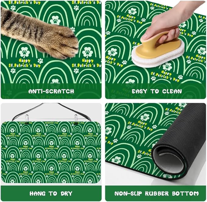 St Patrick's Day Dog Food Mats for Floors Waterproof, Cat Water Bowl Mats Pet Feeding Absorbent Placemats 16 * 24 inch