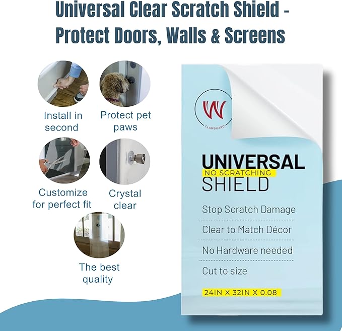 CLAWGUARD Plexiglass Universal Scratch Shield – 32x24 in. Clear Door Scratch Protector Dog & Cat – Wall, Door & Furniture Cat Scratch Protectors