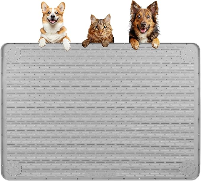 Bartuke Dog Food Mat, Extra Large 40" x 28" Silicone Pet Feeding Mat for Small, Medium, and Large Pets Non-Slip, Easy to Clean, Gray