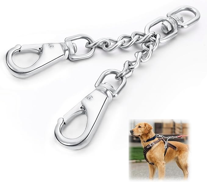 Leash Backup with Dual Clasps Prong Collar Safety Clip Stainless Steel Dog Safety Clip Collars and No Pull Harness Connectors