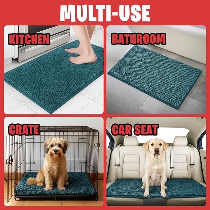 MudGuard Mat™ Dog Door Mat for Muddy Paws, Super Absorbent Microfiber, Non-Slip Indoor Mat, Quick Dry Chenille Mud Mat for Dogs & Entryway, Washable, Atlantic Blue 16" x 24"