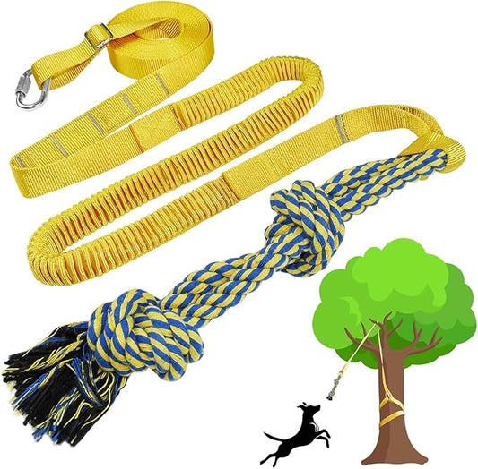 SYOOY Dog Bungee Tug Toy Hanging from Tree,Outdoor Tug of War Interactive Tether Dog Rope with Chew Lure for Small Medium Large Dogs (Yellow)