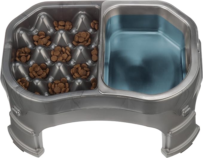 Neater Pet Brands – Neater Raised Slow Feeder Dog Bowl – Elevated and Adjustable Food Height - (Double Diner/w Metal Bowl, Gunmetal)