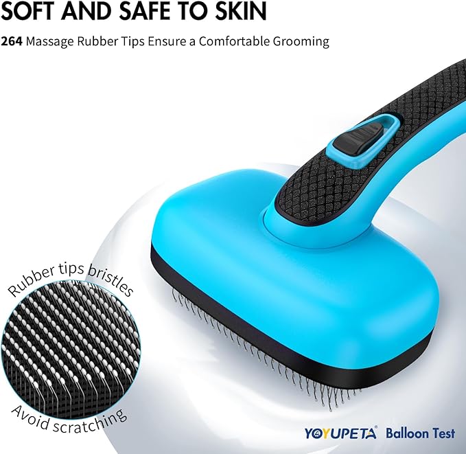 Dog Brush Kit - Self-Cleaning Slicker Brush with Bath Brush & Undercoat Rake | Deshedding Tools for Large - Small Dogs & Cats, Professional 3-in-1 Pet Grooming Set for Heavy Shedding, Blue