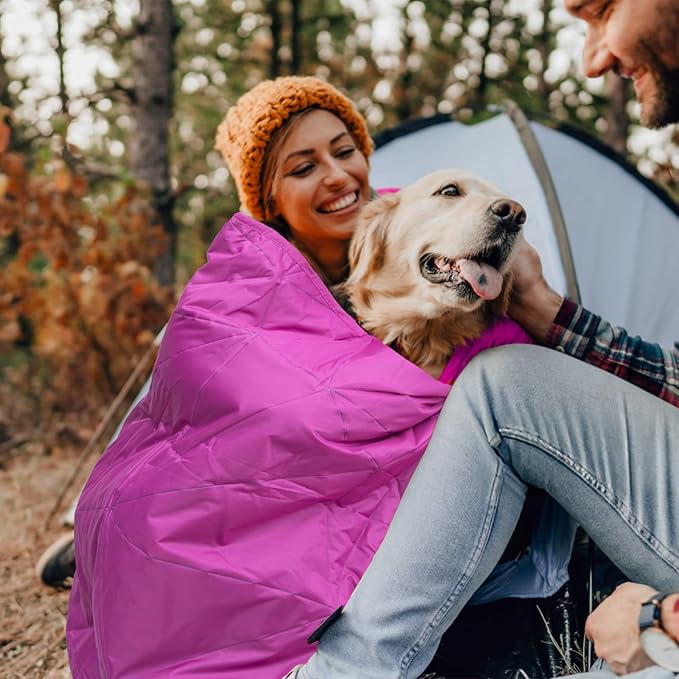 KawaGebo Kamp Outdoor Waterproof Blanket, Foldable Fleece Stadium Blanket for Outdoor Sports Event, Camping, Car, Pet, Picnics - Windproof, Wearable, Machine Washable 80" x 58" (Rose Purple)