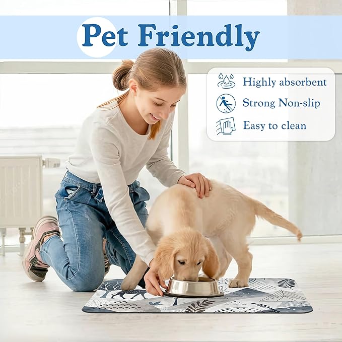 Watercolor Desert Camel Pet Feeding Mat for Floors–Absorbent Quick Dry Dog Cat Bowl Mat for Food and Water, Non Slip Waterproof Base, Mess-Free Feeding Accessories 16"x24"