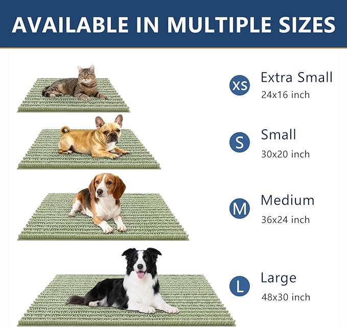 Smiry Dog Door Mat for Muddy Paws 30x20, Extra Soft Absorbent Chenille Doormat, Trap Moisture and Dirt, Non-Slip Machine Washable Front Door Mat for Indoor Entrance Inside Floor, Sage Green