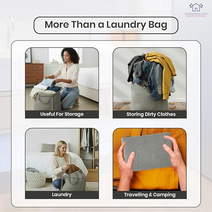 LFH Home Cotton Canvas Large Laundry Bag with Handle, Heavy Duty Drawstring Closure Washable Laundry Bags, School Travel, Home, Hotel, College Dorm, Organizer Sack, Toys Clothes 24x36 (Pack of 6)-Grey