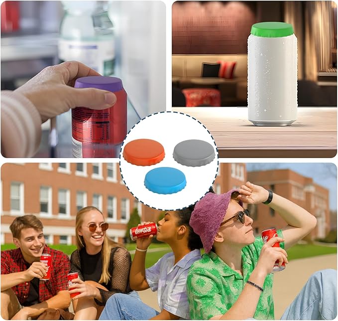 Soda Can Lids – 12 Pack Reusable Silicone Can Covers, Pop Can Lids Fits Standard Cans, Can Toppers for Soda, Beer, Beverage (Assorted, BPA-Free)