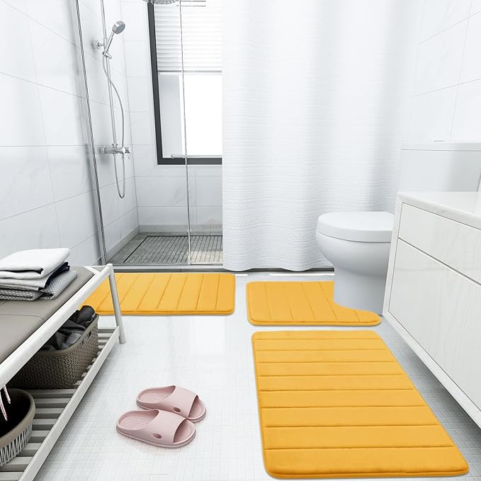 Buganda Memory Foam Bath Mat, 24" x 16", Ultra Soft and Non-Slip Bathroom Rugs, Water Absorbent and Machine Washable Bath Rug for Bathroom, Shower, and Tub, Yellow