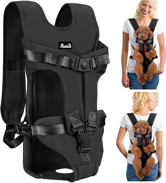 Lukovee Dog Backpack Carrier, Legs Out Easy-fit Dog Front Carrier for Small Medium Dogs, Adjustable Hands Free Dog Chest Carrier for Hiking Cycling (B,Small)