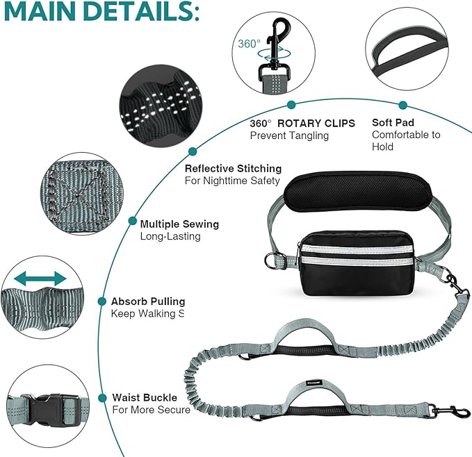 Hands Free Dog Leash with Pouch,Double Leash for Two Dogs
