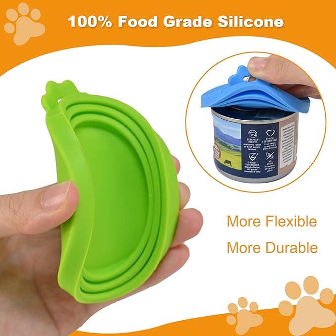 6 packs Pet Food Can Lids, Food Safe BPA-Free & Dishwasher Safe, Can Covers with 1 Spoon Can Openers Most Standard Size Dog and Cat Can Tops