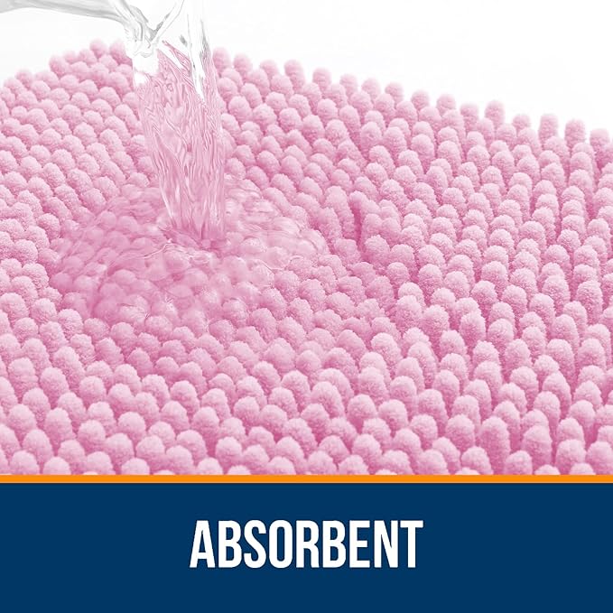 OLANLY Bathroom Rugs 59x20, Extra Soft Absorbent Chenille Bath Rugs, Rubber Backing Quick Dry, Machine Washable Bath Mats for Bathroom Floor, Tub and Shower, Home Decor Accessories, Pink