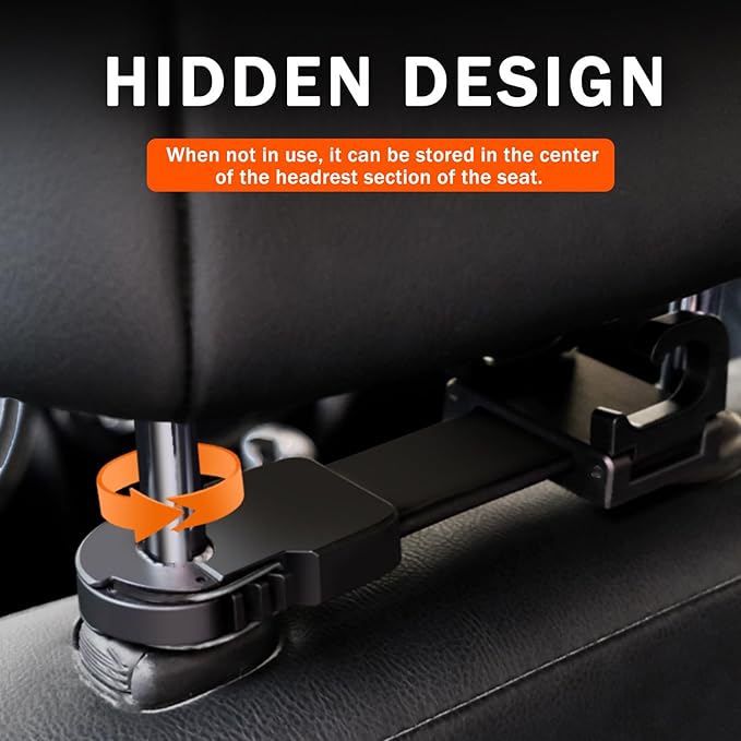 OATSBASF Adjustable Car Seat Headrest Hook, Folding Storage Headrest Hanger, Car Seat Holder Organizer for Purses, Bags, Cloths, Car Water Bottle Hooks Car Seat Assecories-1 Pack, G116, Black