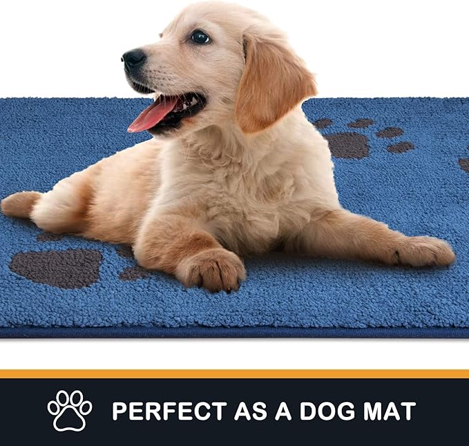 PURRUGS Dirt Trapping Door Mat 24" x 35.5", Non-Skid/Slip Machine Washable Microfiber Entrance Rug, Shoes Scraper, Dog Doormat, Super Absorbent Floor Mat for Muddy Wet Shoes and Paws, Blue