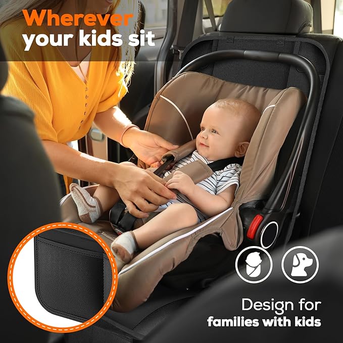 VLM Car Seat Protector for Child Baby Car Seat,600D Waterproof Car Seat Cover with Thick Padding, Non-Slip Backing and Mesh Storage Pockets