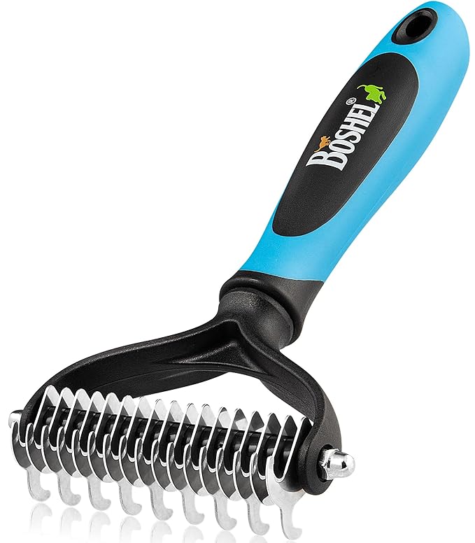 BOSHEL Dematting Comb for Dogs - Undercoat Rake for Dogs, Cat Deshedding Tool, Rake Brush Dematting Tool, Dog Undercoat Brush, Dematting Comb for Cats, Dog Hair Mat Remover, Dematting Brush for Pets