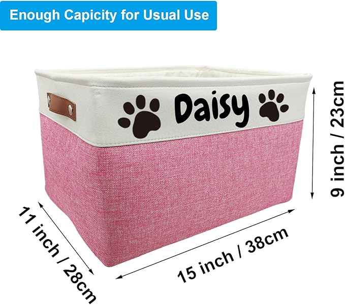 CPAKOWLGOO Foldable Dog Toy Bin with Handles - Personalized, Collapsible Dog Toy Box (15" L x 11" W x 9" H)