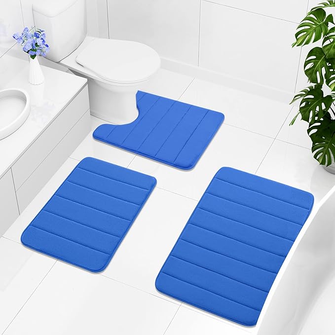Buganda Memory Foam U-Shaped Contour Toilet Rugs, Non Slip Absorbent, Thick Soft Washable Bathroom Mat, Floor Carpet Bath Rugs Mat for Toilet Base (24" x 24", Royal Blue)