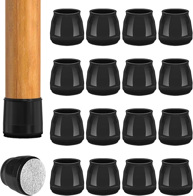 BAIPOK 16pcs Round Chair Leg Floor Protectors, Felt Pads Chair Leg Protectors for Hardwood Floors, Silicone Chair Leg Cups Covers Felt Pads, Prevents Scratches & Reduce Noise, Black, Large