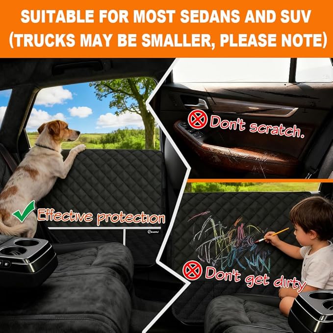 Dog Car Door Protector, 2 Pcs PU Leather Pet Car Door Cover, Waterproof & Scratch Resistant Dog Car Door Guard with Insert Flap Secure Fixation for SUV, Truck, Sedan