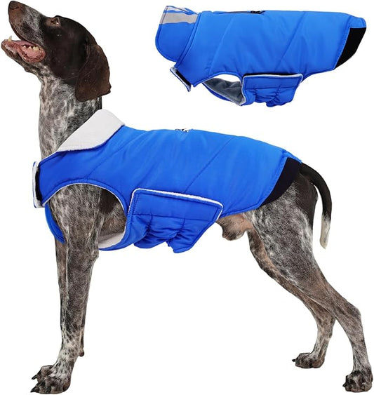 Kuoser Dog Winter Coat Cold Weather Reflective Waterproof Dogs Jacket, Warm Fleece Lined Turtleneck Doggy Vest with Zipper, Dog Snow Jacket Pet Apparel for Small Medium Large Dogs, Blue M