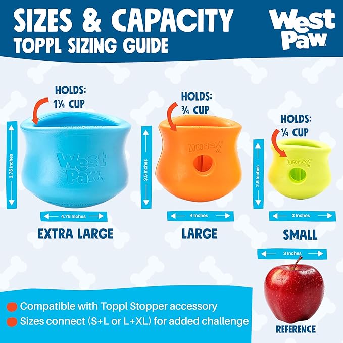 WEST PAW Zogoflex Toppl Interactive Treat Dispensing Puzzle Dog Toy for Mental Stimulation & Enrichment-Holds Kibble & Treats-Lickable, Freezable & Dishwasher Safe-Made in USA-Large-River Blue