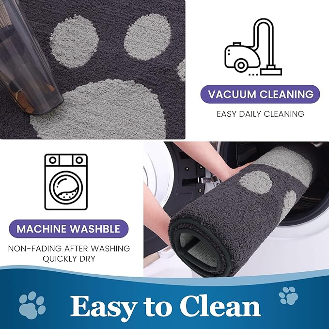 Buganda Dog Door Mat for Muddy Paws, Absorbent Dirt Trapper Washable Indoor Doormats, Non Slip Low-Profile Mud Mat for Dogs, Front Entrance Doormat for Inside Floor (70x24 Inches, Dark Grey)