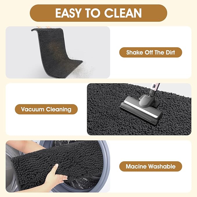 2 Pieces Muddy Door Mats for Dogs, 36" X 24" Chenille Absorbent Doormat, Trap Dirt Non Slip Heavy Indoor Doormat Soft Dog Bed Mat Front Inside Door Mat for Indoor Outdoor Entrance,Dark Grey