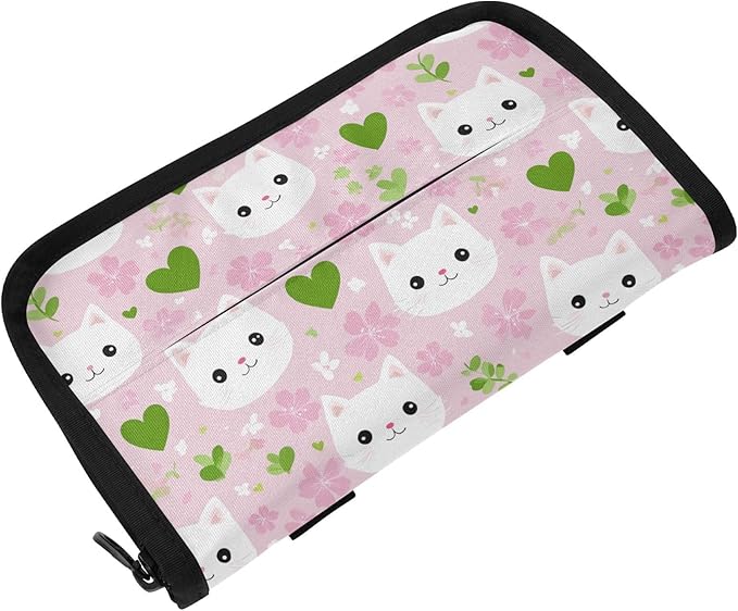 Car Tissue Holder Car Napkin Holder Car Tissue Box Dispenser Storage Case Sun Visor Mask Holder with Adjustable Straps Reusable Refillable Pink Cute Sakura Cat Faces Hearts