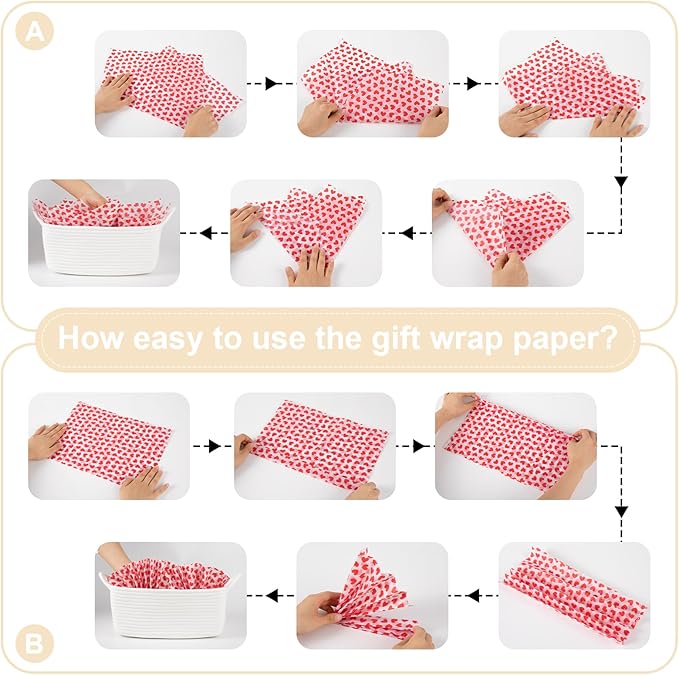 OIAHOMY Woven Basket, Gift Basket Empty with Gift Bags Ribbons and Wrap Tissue Paper, Rope Baskets for Baby Showers, Storage Baskets with Handles for Nursery, Pet Toy Organizer - Valentine's Pink