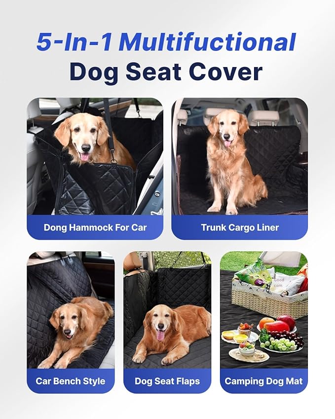 pettycare Dog Car Seat Cover for Back Seat, 600D Heavy Duty Waterproof & Scratch-Resistant for Car with Side Flap, Pet Back Seat Covers for Car with Seatbelt Black.