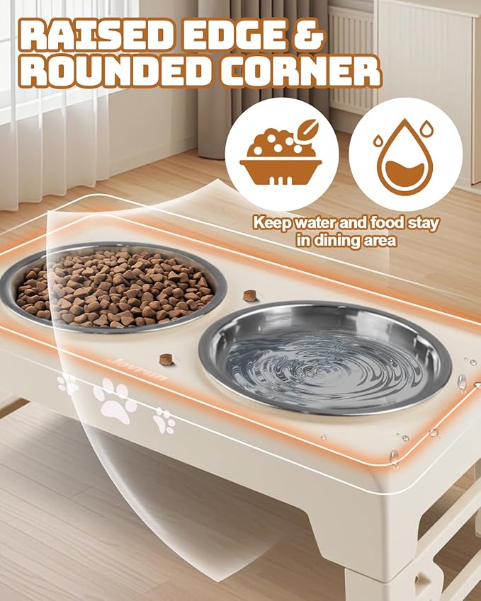 Jovrun Elevated Dog Bowls for Small Medium Large Size Dogs, Non-Slip Dog Feeder with 2 Food Water Bowls, 2-5 Heights Adjustable Raised Bowls Stand