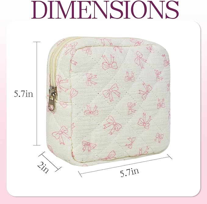 Small Floral Quilted Makeup Bag, Coquette Aesthetic Travel Toiletry Organizer for Women, Lightweight Cotton Cosmetic Pouch