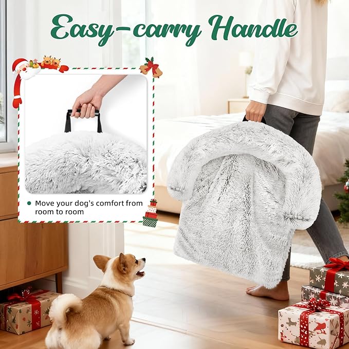 GGIB Calming Dog Bed Christmas Throw Blanket Fluffy Plush Dog Mat Furniture Protector Decoration Holiday Throw Sofa Couch Cover Large Medium Small Dogs Cats (Extra Large, Light Grey)