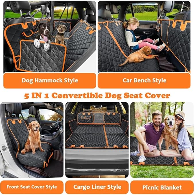 M/P Dog car seat Cover for Pets 100% Waterproof Seat Cover Hammock with Mesh Window 600 D Heavy Duty Scratch Proof Nonslip Durable Soft Back seat Cover for Cars Trucks and SUVs seat Covers