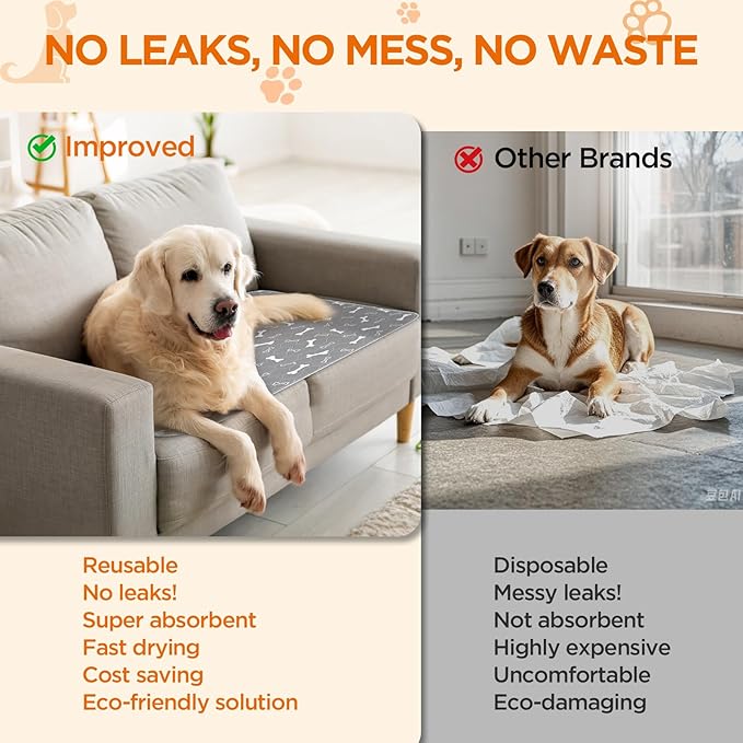 Washable Pee Pads for Dogs, 2 Pack Dog Pee Pads Washable, Waterproof Puppy Pads Mat Reusable Fast Absorbent Dog Potty Training Pads, Whelping Pads for Playpen Crate - 24”x24”