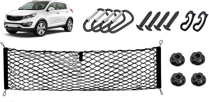 Envelope Style Cargo Net for Kia Sportage 2023-2025 2026 Accessories, Rear Trunk SUV Mesh Cargo Net, Upgraded 5mm Bungee & Double-Layer Nylon Storage Tailgate Netting Grocery&Tools Holder Organizer