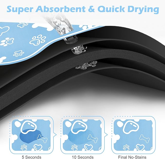 Dog Cat Mat for Food and Water,Rapid Absorbent Pet Feeding Mat, Bone Shaped Dog Placemat Bowl Mat with Rubber Backing,No Stains Pet Food Mats Indoor, Pet Accessories Supplies,Blue 16"×24"