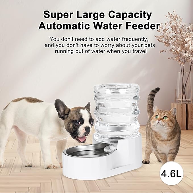 RIZZARI Automatic Dog Water Bowl: 5L Gravity Stainless Steel Cat Water Dispenser - with Two Caps and Filters for 8-20 LB Elderly Dogs with Spinal Problems - for Kitchen Bedroom